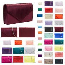 Women Satin Pleated Clutch Bag Bridal Wedding Evening Party Prom Handbag Chain
