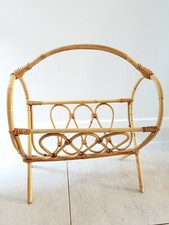 Vintage Bamboo Cane Magazine Rack basket Retro Storage mid century boho chic