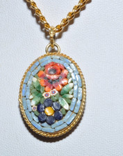 VINTAGE MICRO MOSAIC FLOWER  PENDANT SIGNED ITALY
