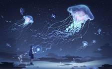 Anime jellyfish night sky