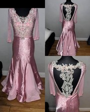 Pink And White Satin Ballroom Dance Dress With Lace Detail