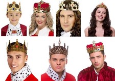 Kings Crown Queen Tiara Royal Princess King Medieval Royal Fancy Dress Adults