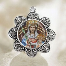 Our Lady of Walsingham Medal Catholic Christian Pendant Silver Tone Jewelry
