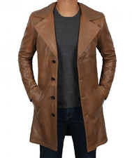 Real Leather Long Trench Coat