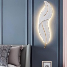 Led Sconce Lights Wall Decor 3 Clours 3000k-6000kWhite Art Resin Feather AUCTION