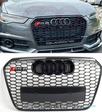 RS6 Style For Audi A6 C7 2012-2015 Honeycomb Front Radiator Grille QUATTRO Black