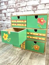 Cute WOODEN SIX-DRAWER CRAFT STORAGE BOX Floral Teal Sewing Store Wall-Mountable