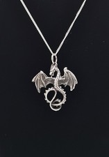 925 Sterling Silver Gothic Dragon Pendant Necklace on 18" Silver Chain Boxed