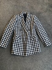 WOMENS BLACK AND WHITE CHECKED JACKET BLAZER PRIMARK 6-8