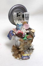 Dolls house Miniature old, aged, FILLED DUSTBIN - ARTISAN UNKNOWN