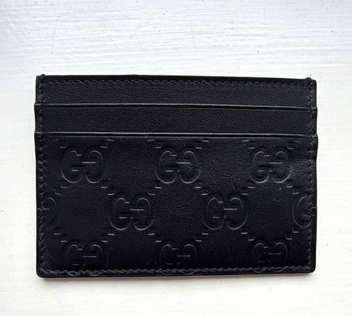 Gucci black leather logo - leather,