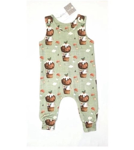 Christmas pudding sage romper - christmas,