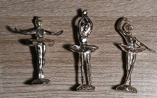 3 Vintage Silver Tone Metal Ballerina Lady Girl Ballet Dancer Figures
