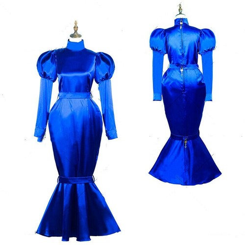 Blue sissy maid satin dress - satin,