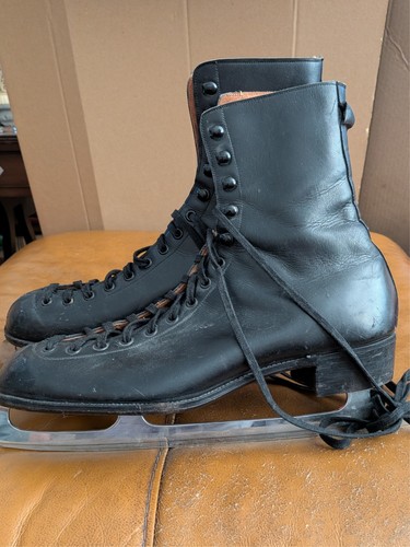 Black leather ice skates john - leather,