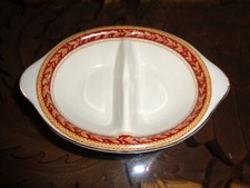 Sampson Bridgwood Lifelong Ironstone Snack Or Sauce Double Dish Red & Gold Rim