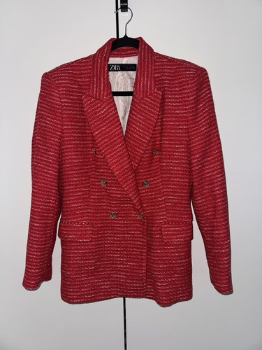 Zara women tweed blazer red - zara,