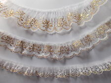 1 or 2 m x White with Gold Gathered Lace  choose width