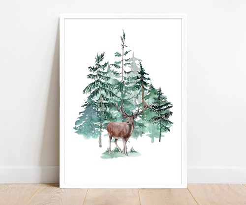 Christmas trees print stag - trees, print,