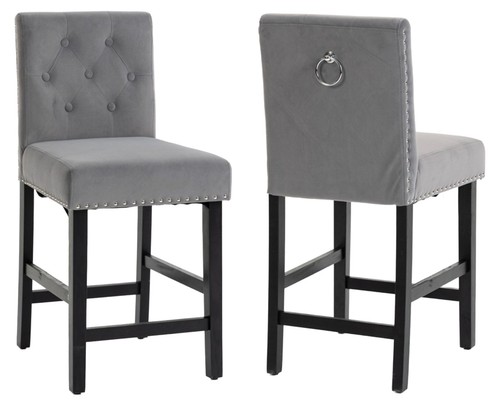 Grey velvet fixed bar stools - velvet,