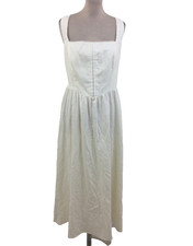 M&S Women's Midi Dress Size 18 White Square Neck Linen Blend Sleeveless New F1