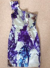Gorgeous Coast Purple And Aqua Pale Blue Watercolour Duchesse Satin Dress Sz 12