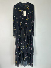 TED BAKER DRESS MIRANDE Midi  Black Mesh floral Black NEW BNWT ruffle 6 8 10 12