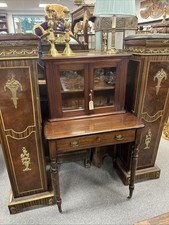 French Bonheur de Jour Writing Desk Mahogany & Beech with Brass Gallery Antique