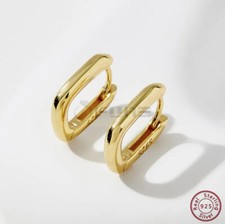 Womens 18ct Real Gold Plated 925 Sterling Silver Rectangle Huggie Hoop Earrings