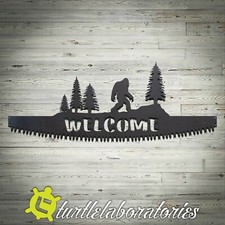 Welcome Two Man Saw with Bigfoot Plasma Cut Metal Wall Art Hanging Home Decor