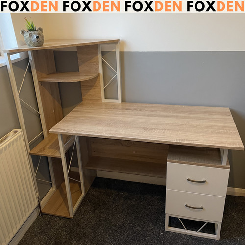 Large oak computer desk - desk, 2