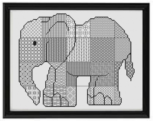 Blackwork elephant cross - blackwork,