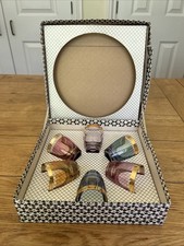 SET OF SIX VINTAGE 50s/60s  HARLEQUIN SMALL SHOT GLASSES, 6cm In Original Box