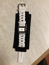 New Avon Rectangular Quartz Watch, White Trellis Faux Leather Strap