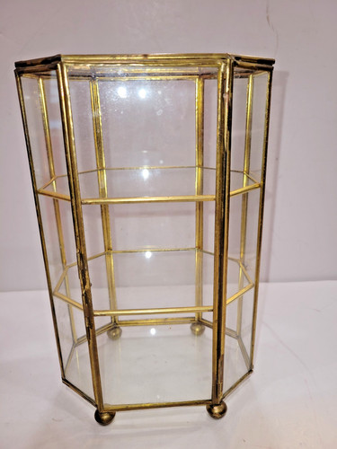 Brass plated glass curio - brass,