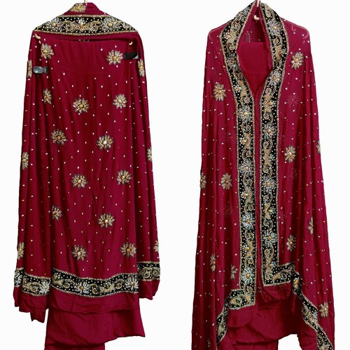 Maroon pure crepe hevy wrk - crepe,