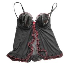 Vintage  Ann Summers Red and black babydoll split open front cami top Size S