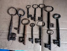 11 Early Hand-forged Wrought Iron Door/ Castle Keys. One Extremely Old.  Job Lot