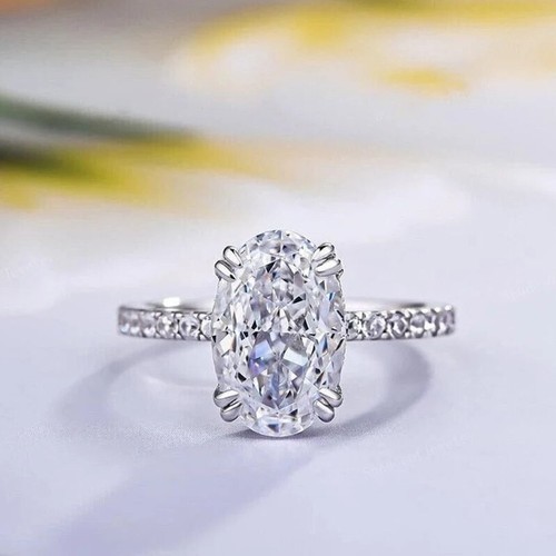 14k white gold finish 3ct - white, oval