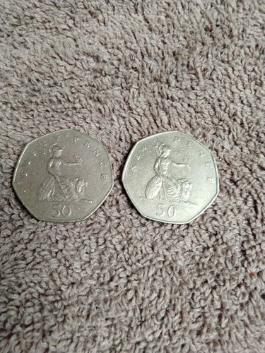 Old style 50p coins - 2x,