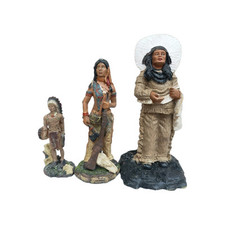 Vintage Native American Indian Figures X3 Warrior-Chief Women Small Resin Bundle