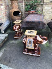 DECORATIVE! LARGE SIZE ELEPHANT MAJOLICA GARDEN STOOLS.USEFUL INDOOR SIDE TABLES