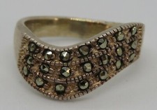 Sterling silver & marcasite vintage Art Deco antique dress ring - size K 1/2