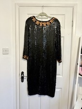 Vintage Frank Usher 100% Pure Silk Sequin & Bead Embellished Dress Size Small