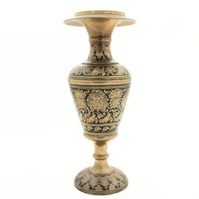 Indian Brass Vase Black Enamel