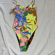 NWT! Maaji Reversible One-Piece Swimsuit sz M Notch Neck TROPICAL Floral PRINT!