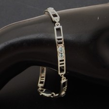 BRACELET sterling silver long curved Rennie Mackintosh style links blue stones
