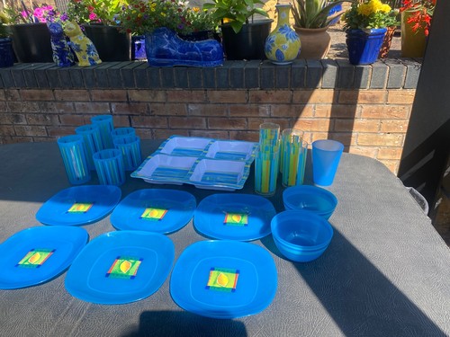 Blue plastic outdoor dining