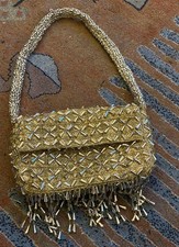 Zara Rare Occasion Gold Beaded Bag With Fringing BNWT