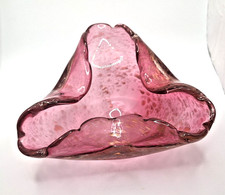 Italian Mid-Century Gold Aventurine Fleck Murano Pink Art Glass Vase c1960